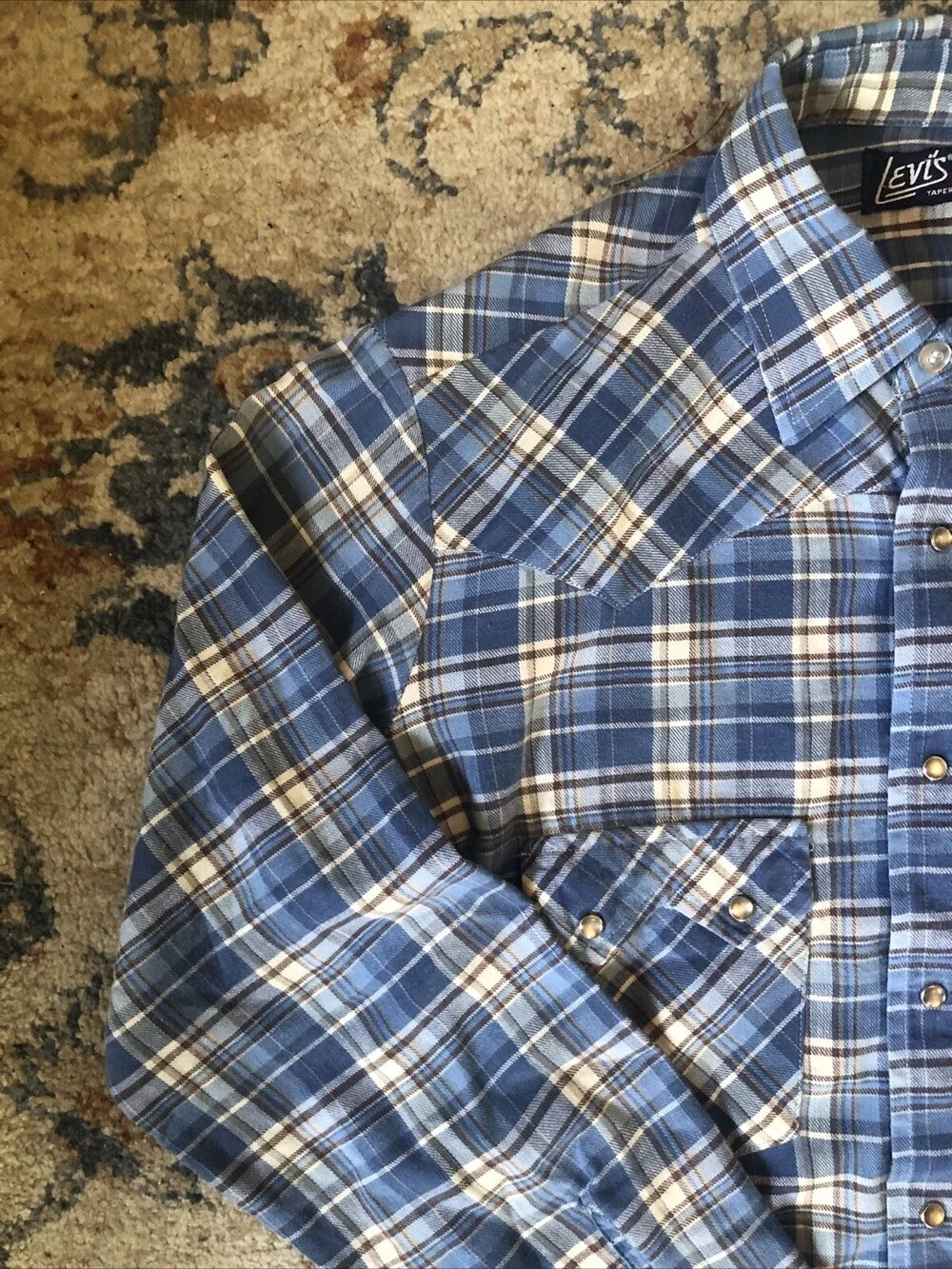 Vintage Levi's Shirt Mens Medium Western Pearl Snap Plaid Cowboy USA Sawtooth